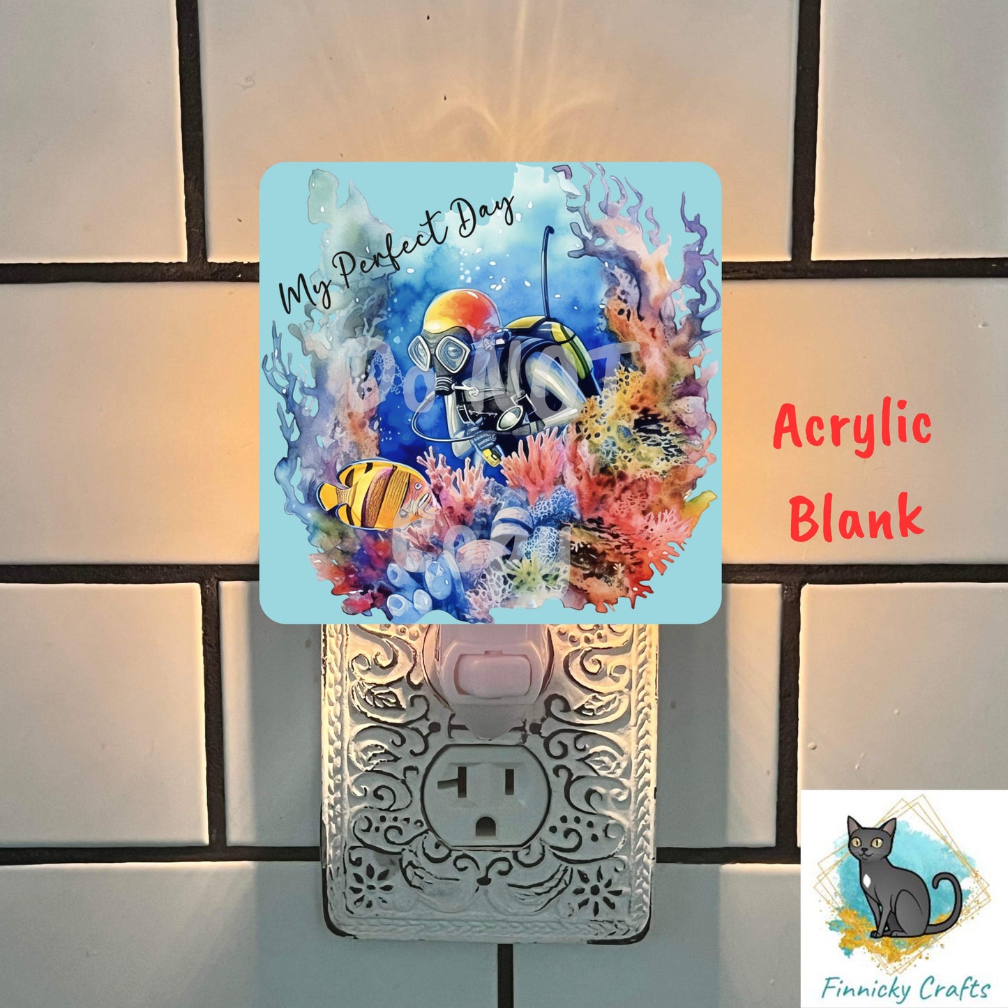 Scuba Diving, My Perfect Day, Rounded Corner Square, Decor, Sublimation, Digital, PNG, Design, Acrylic, Ornament, Night Light