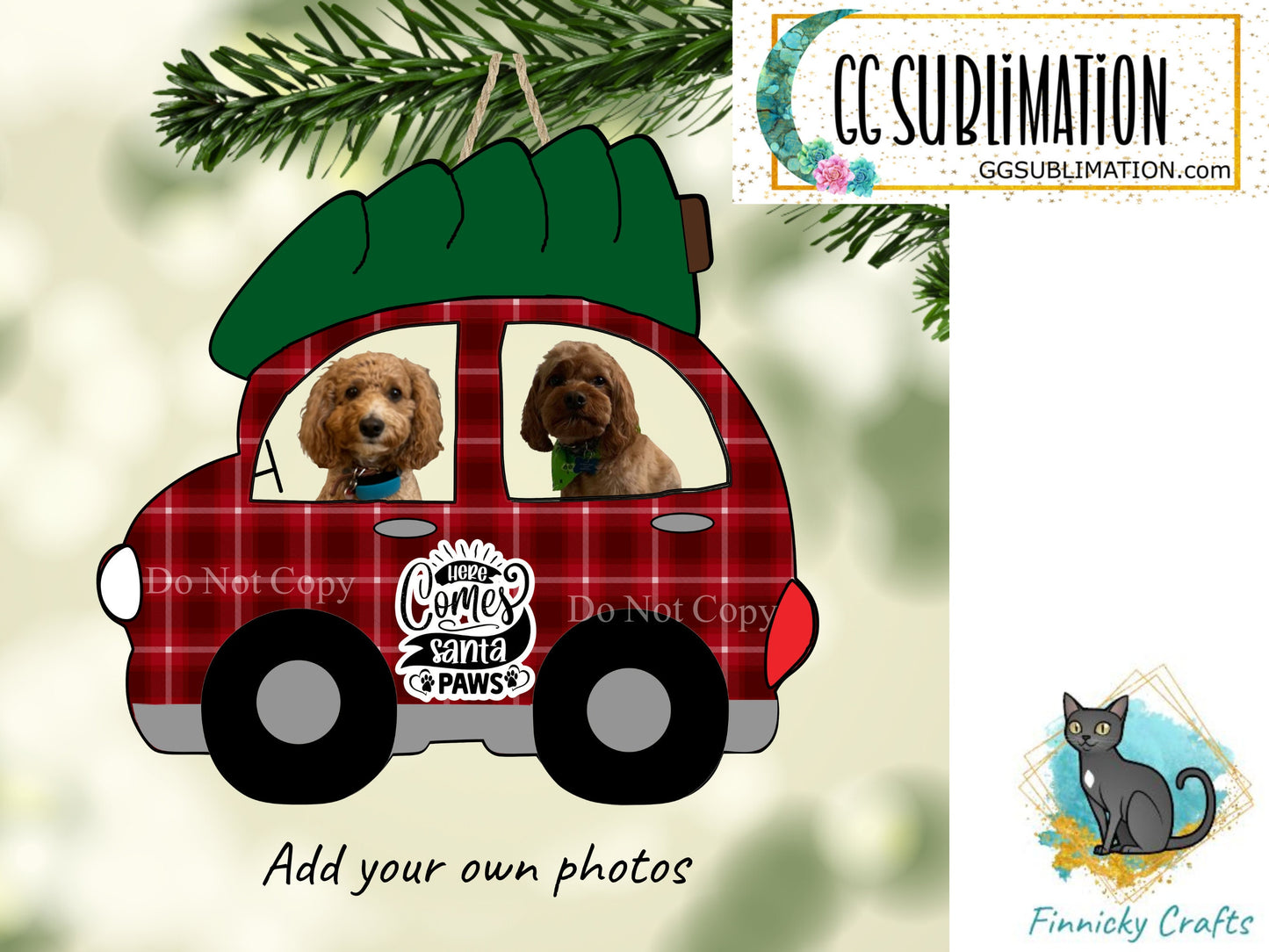 Customizable Here Comes Santa Paws Red Plaid Christmas Design png - Add your photos