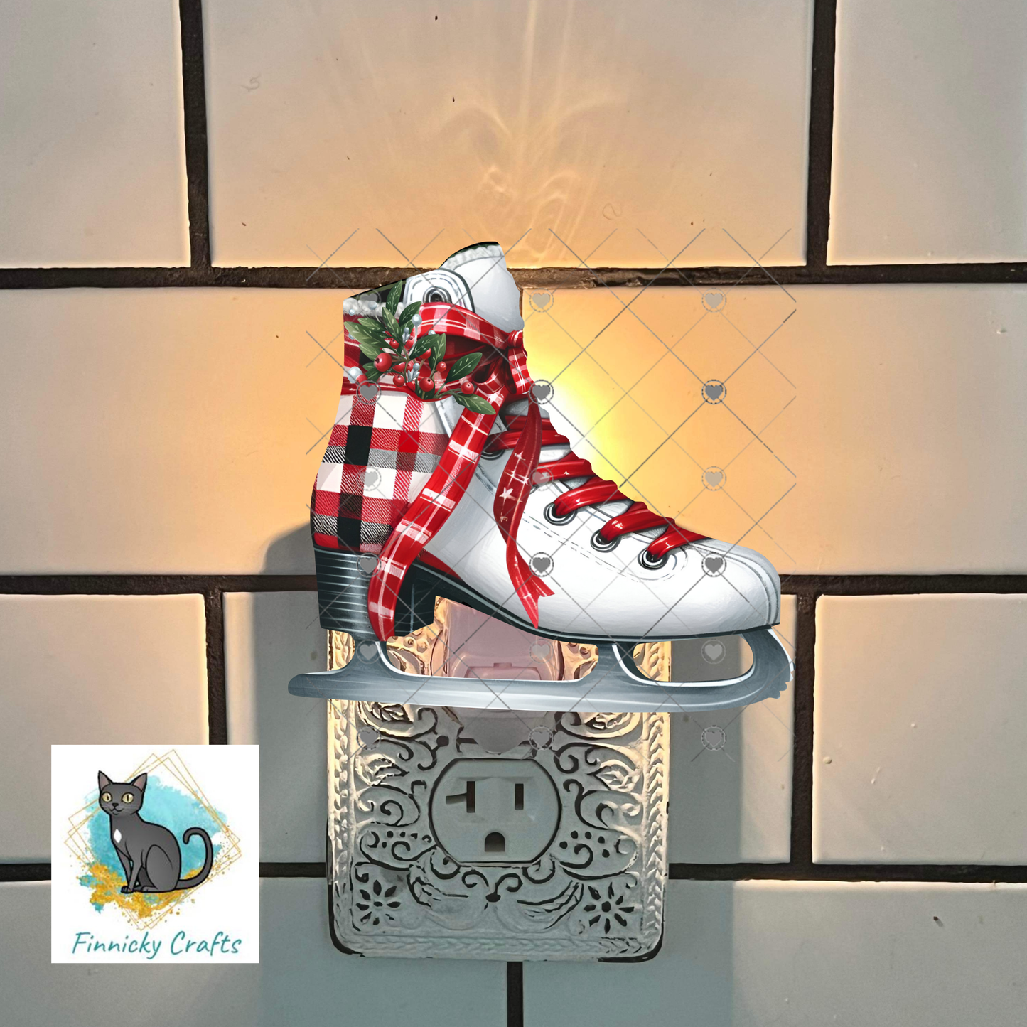Ice Skate - Christmas Sublimation Design PNG Graphic Clip Art Digital, DTF, Earrings, Ornament, Night Light, Door Hanger
