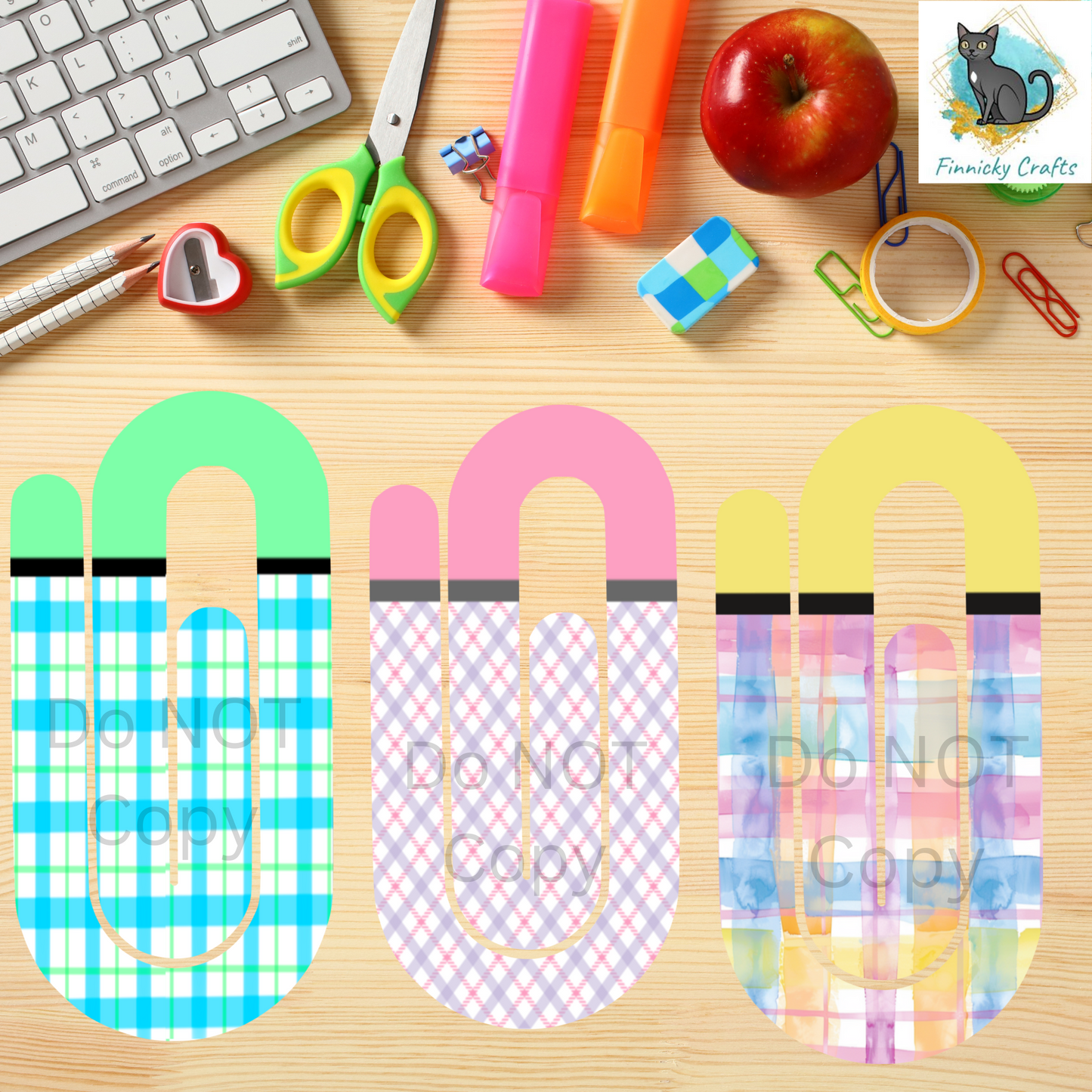 Fun Plaid Bookmark Paperclip BUNDLE Sublimation PNG - Instant Digital Download