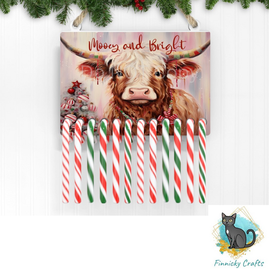 12 Hole Candy Cane Holder - Mooey and Bright - Highland Cow - Sublimation Design - Christmas