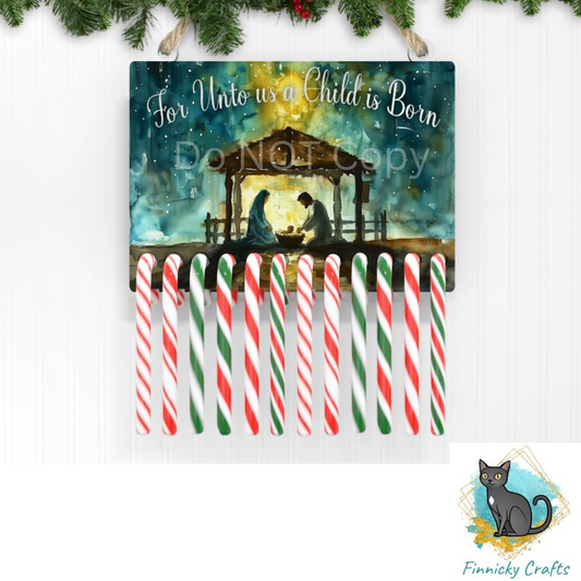 12 Hole Candy Cane Holder - Nativity Scene - Sublimation Design - Christmas