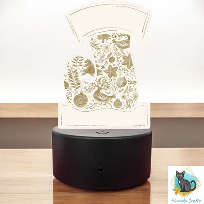 Acrylic Light Base Sublimation Design, Night light, Digital Download - elf stocking - cream, beige, black, gold