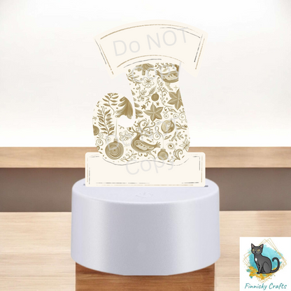 Acrylic Light Base Sublimation Design, Night light, Digital Download - elf stocking - cream, beige, black, gold