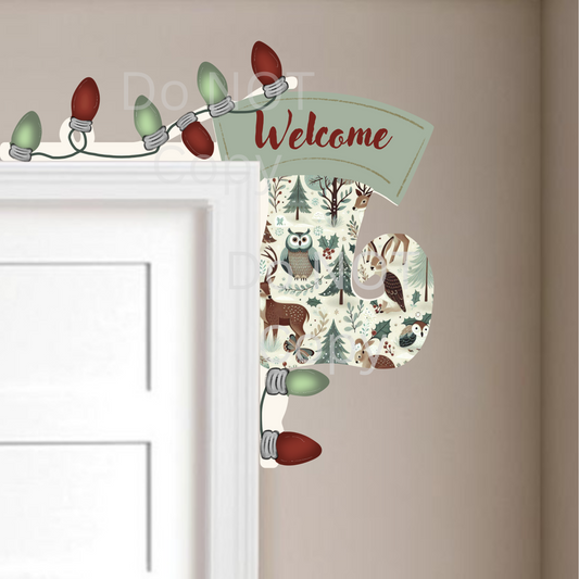 Elf Stocking Woodland Animals Lights Corner Sitter
