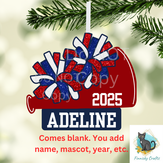 Cheer - Add Personalization-  Christmas Ornament Digital File - Add name, mascot, school