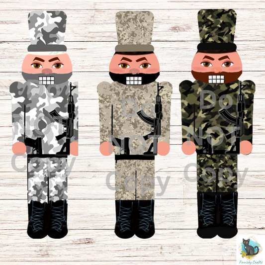 Military camouflage Christmas, Nutcracker, Bundle -  Digital, Design, Sublimation, Ornament, Door Hanger, Earrings, Tiered Tray Decor, PNG, Download Only