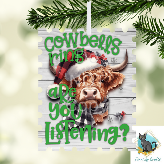 Cowbells Ring Are You Listening Stamp Ornament,  Nightlight, Decoration, Highland Cow Sublimation, Digital, PNG, Design, Download