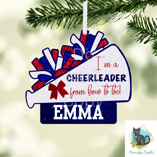 Cheer - Add Personalization-  cheerleader from bow to toe Christmas Ornament Digital File - Add name, mascot, school