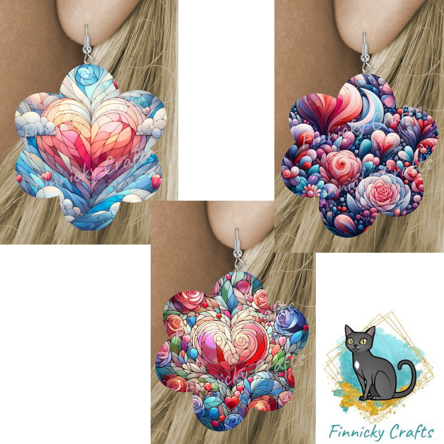 Stained Glass Chubby Flower Sublimation - MDF or Acrylic - Night Light - Digital Design- Earrings - Signs - Sun Catchers - Purse Charms - Quilt