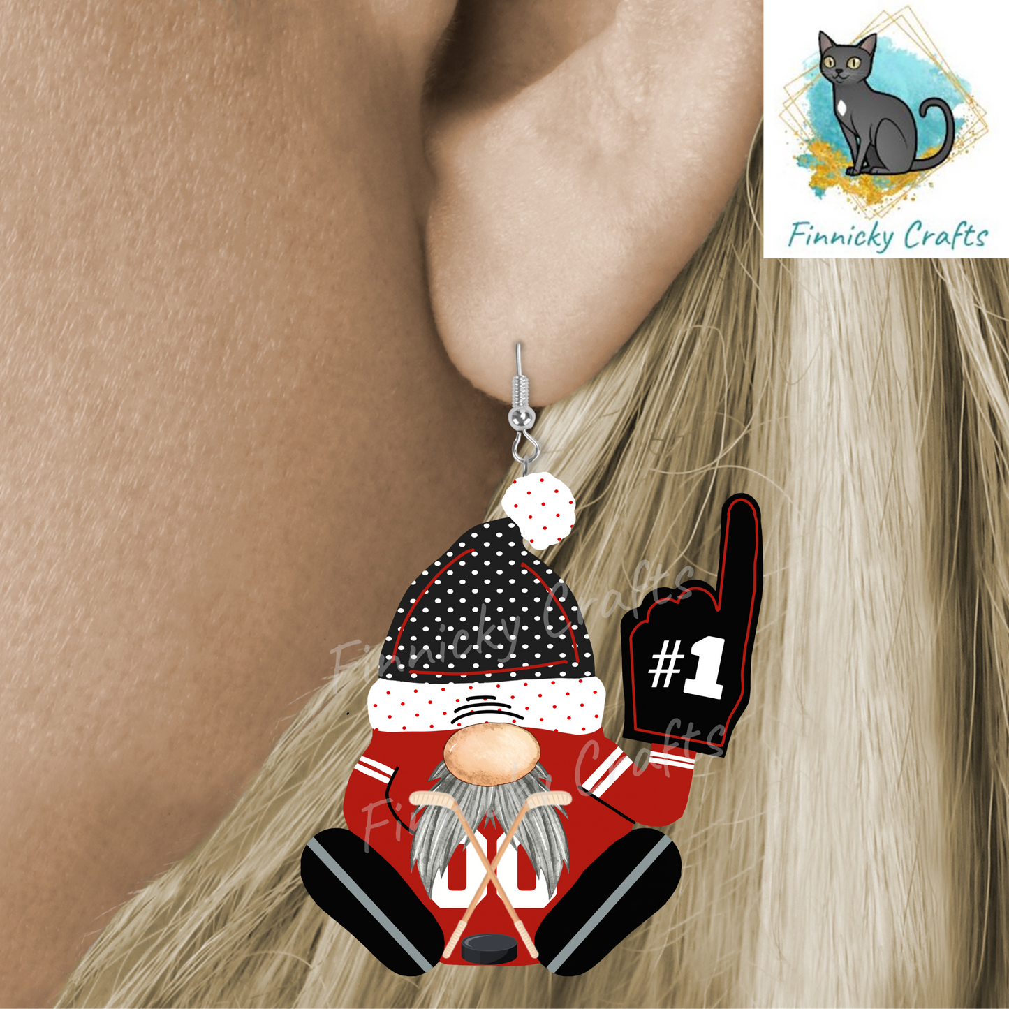 Hockey Gnome Design, Sports, Cute, Sublimation, Digital Design, PNG, Download, Decoration,Earring, Door Hanger,Wreath, Ornament