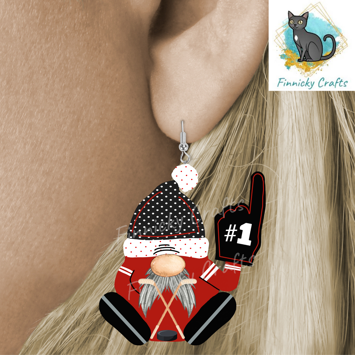 Hockey Gnome Design, Sports, Cute, Sublimation, Digital Design, PNG, Download, Decoration,Earring, Door Hanger,Wreath, Ornament