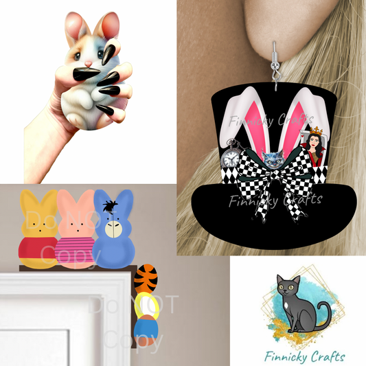 Dollar Deals - Bunny Corner Sitter, Bunny Nailfie, White Bunny Top Hat Digital Design- PNG