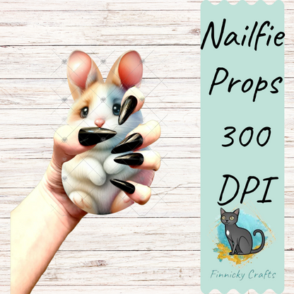 Dollar Deals - Bunny Corner Sitter, Bunny Nailfie, White Bunny Top Hat Digital Design- PNG