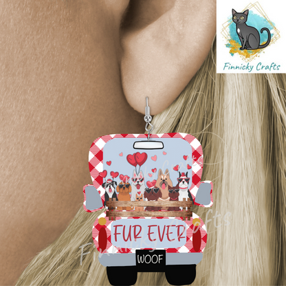 Valentine Truck full of dogs -  - Sign - T-Shirt - Earrings - Badge Reel - Truck Shape  png - Sublimation Designs Earrings Png - No Cats