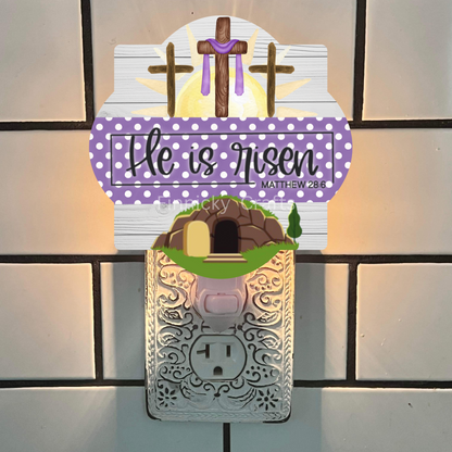 Quatrefoil Easter He is Risen Door Sign PNG Digital Download for Sublimation, Door Hanger, Earrings PNG