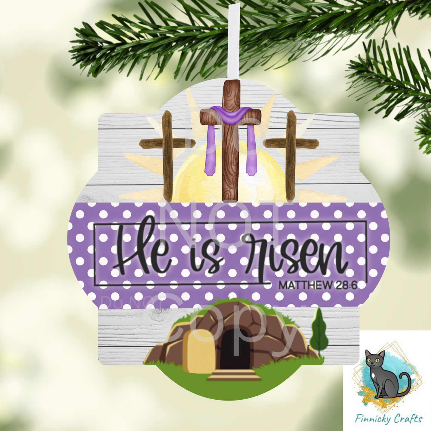 Quatrefoil Easter He is Risen Door Sign PNG Digital Download for Sublimation, Door Hanger, Earrings PNG