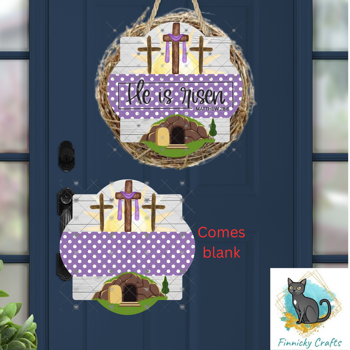 Quatrefoil Easter He is Risen Door Sign PNG Digital Download for Sublimation, Door Hanger, Earrings PNG