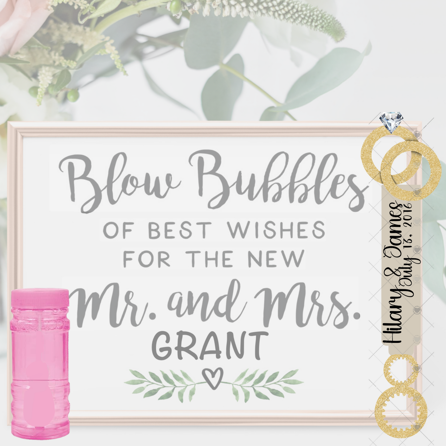 Customizeable Wedding Bubble Wand Sublimation PNG - Instant Digital Download - PNG