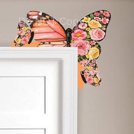Floral Butterfly Corner Door Sitter- Door Topper - Decoration - Gift - PNG Digital Download for Sublimation