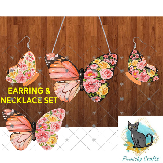 Floral Butterfly Earring PNG, Spring Earring Design, Sublimation, Necklace, Nightlight