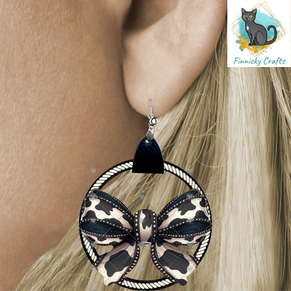 Leather Cow Bow Earring PNG, Earring Design, Sublimation Leather Earring