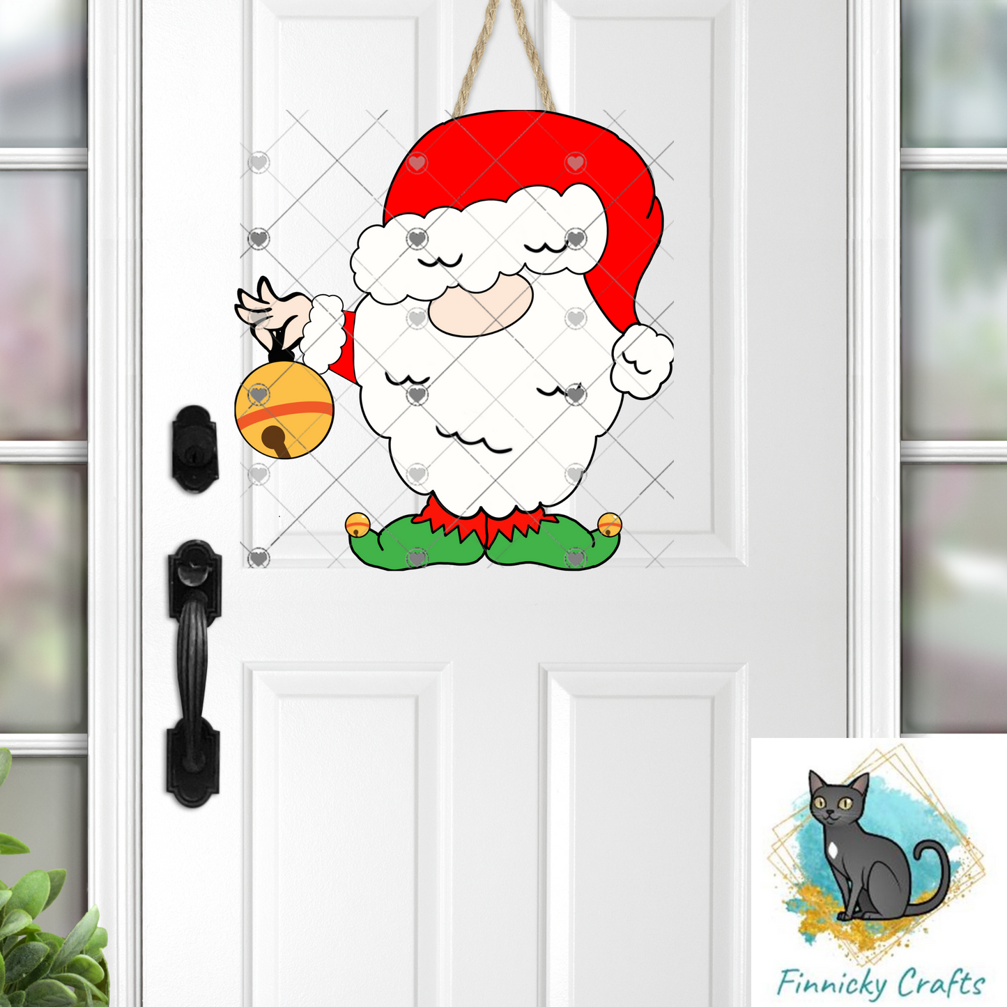 Santa Gnome holding bell Christmas Design png, ornament, sign, sweatshirt