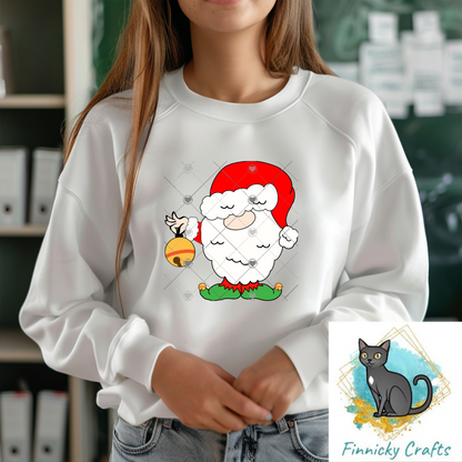 Santa Gnome holding bell Christmas Design png, ornament, sign, sweatshirt