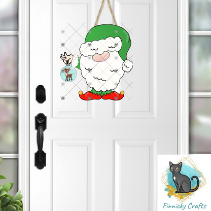 Santa Elf Gnome holding Rudolph Christmas Design png, ornament, sign, sweatshirt