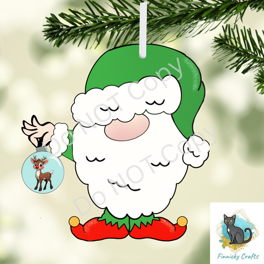 Santa Elf Gnome holding Rudolph Christmas Design png, ornament, sign, sweatshirt