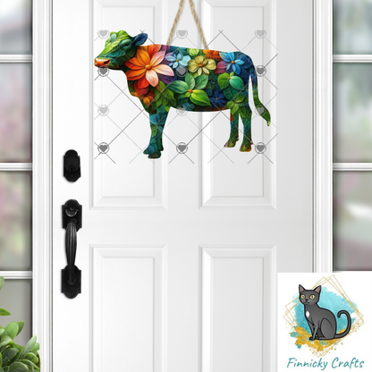 Floral Cow png - Sublimation Designs Wall Hanger - Earring Png - Cow Download - DTF