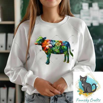 Floral Cow png - Sublimation Designs Wall Hanger - Earring Png - Cow Download - DTF