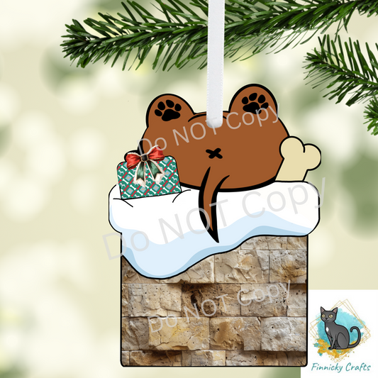 Upside Down Dog in Chimney Christmas Ornament png, earrings, sign, DTF