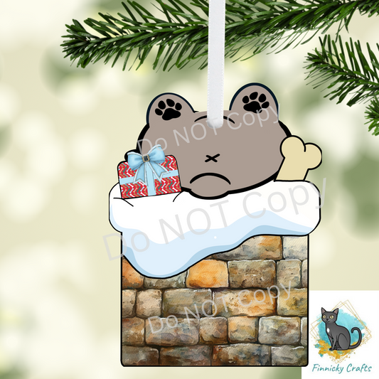 Upside Down Dog in Chimney Christmas Ornament png, earrings, sign, DTF