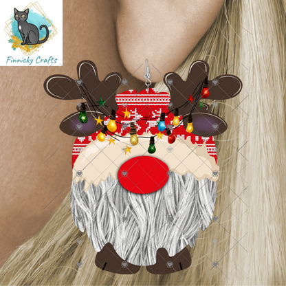 Reindeer Gnome Christmas Design png, Sign, Earrings, Night Light, Light Base, Ornament