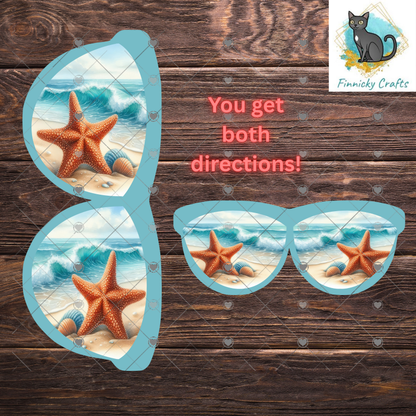 Sunglasses Shaped Earrings, Turtle, Beach, Starfish, PNG, Sublimation Design, Digital Download