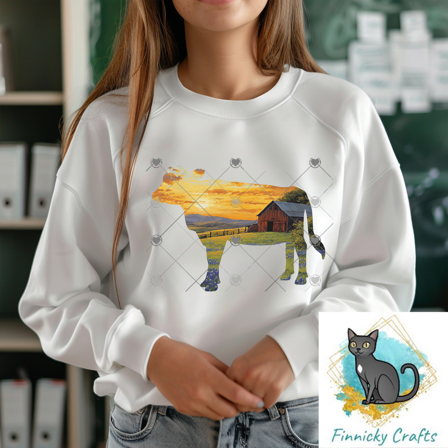 Landscape Cow png - Sublimation Designs Wall Hanger - Earring Png - Cow Download