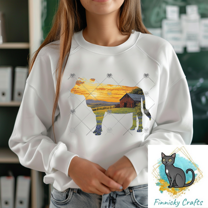 Landscape Cow png - Sublimation Designs Wall Hanger - Earring Png - Cow Download