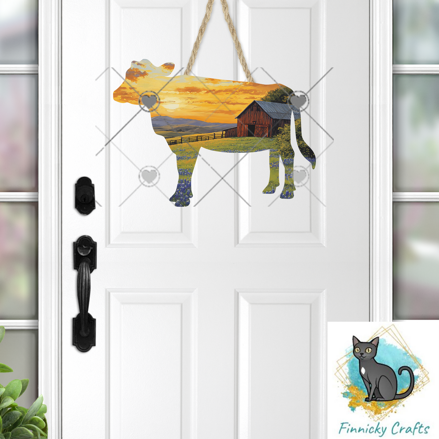 Landscape Cow png - Sublimation Designs Wall Hanger - Earring Png - Cow Download