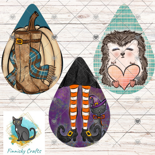 Fall/Autumn Boots, hedgehog, Witch Legs Teardrop Bundle, Sublimation, Digital, PNG Design, Download for Earrings