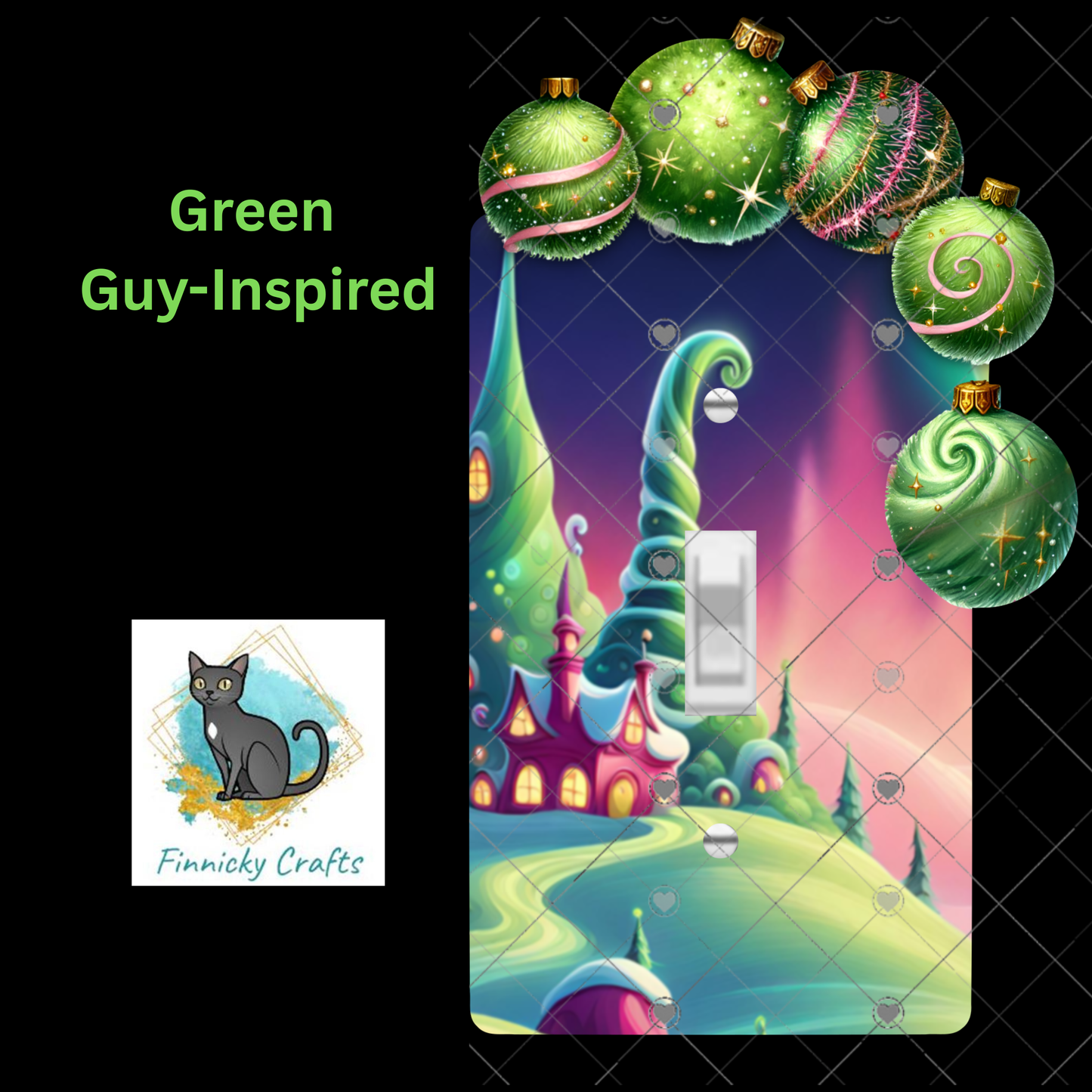 Green Guy-Inspired Town Light Switch - Sublimation Design Png Template - Gift, Decor
