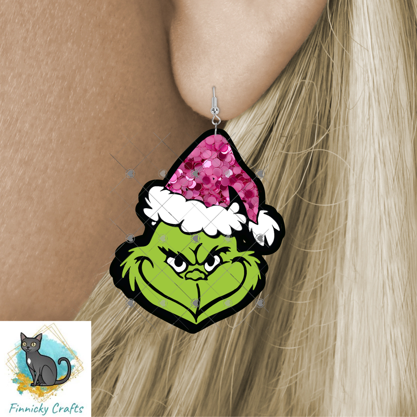 Green Guy Pink Hat- Sublimation Design Png Template - Gift, Ornament, Earrings, Sign