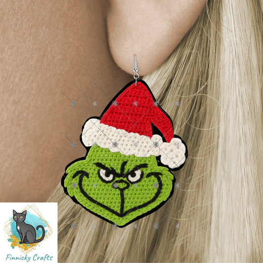 Knit/Crochet Look Green Guy Red Hat- Sublimation Design Png Template - Gift, Ornament, Earrings, Sign