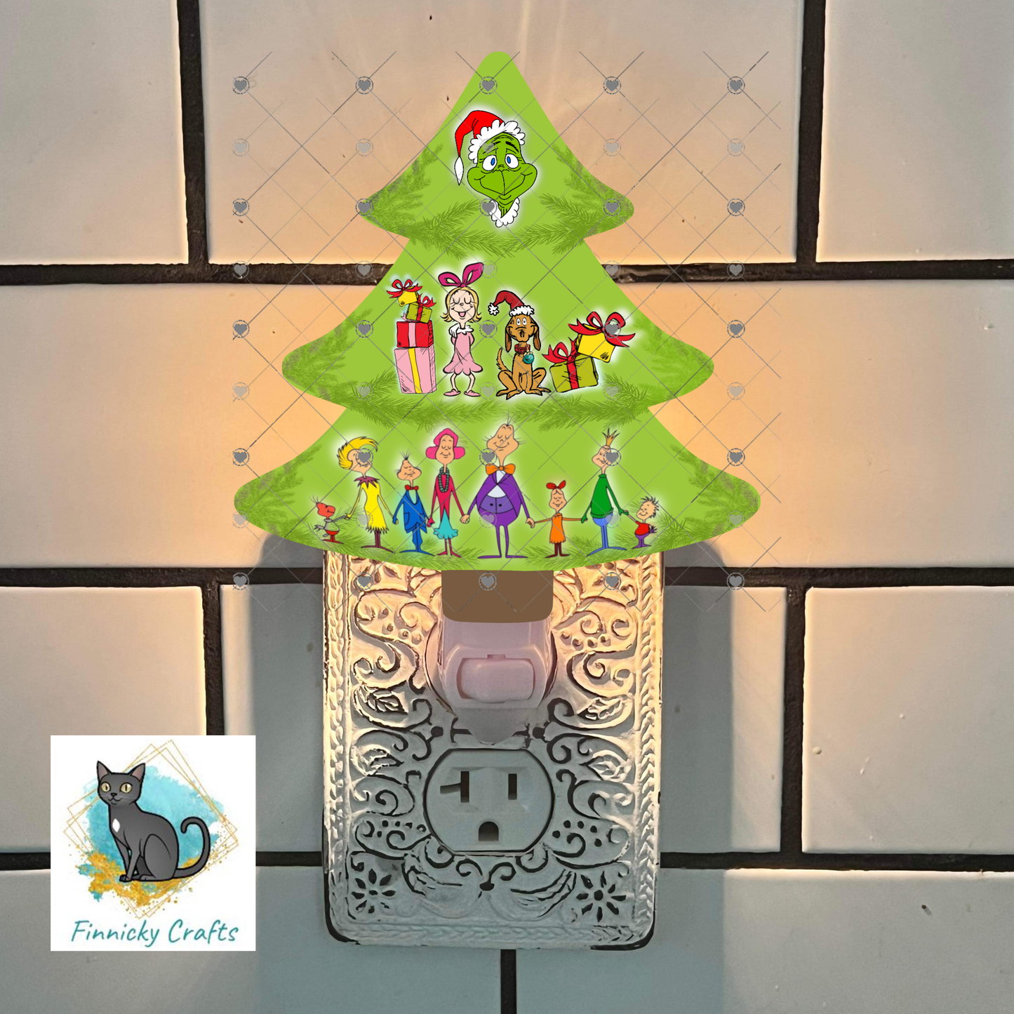 Green Guy and Whoville Christmas Tree, Sublimation, Decor, Sublimation, Digital, PNG, Design, DTF, Ornament, Earrings, Night Light