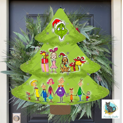Green Guy and Whoville Christmas Tree, Sublimation, Decor, Sublimation, Digital, PNG, Design, DTF, Ornament, Earrings, Night Light