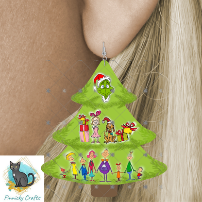 Green Guy and Whoville Christmas Tree, Sublimation, Decor, Sublimation, Digital, PNG, Design, DTF, Ornament, Earrings, Night Light