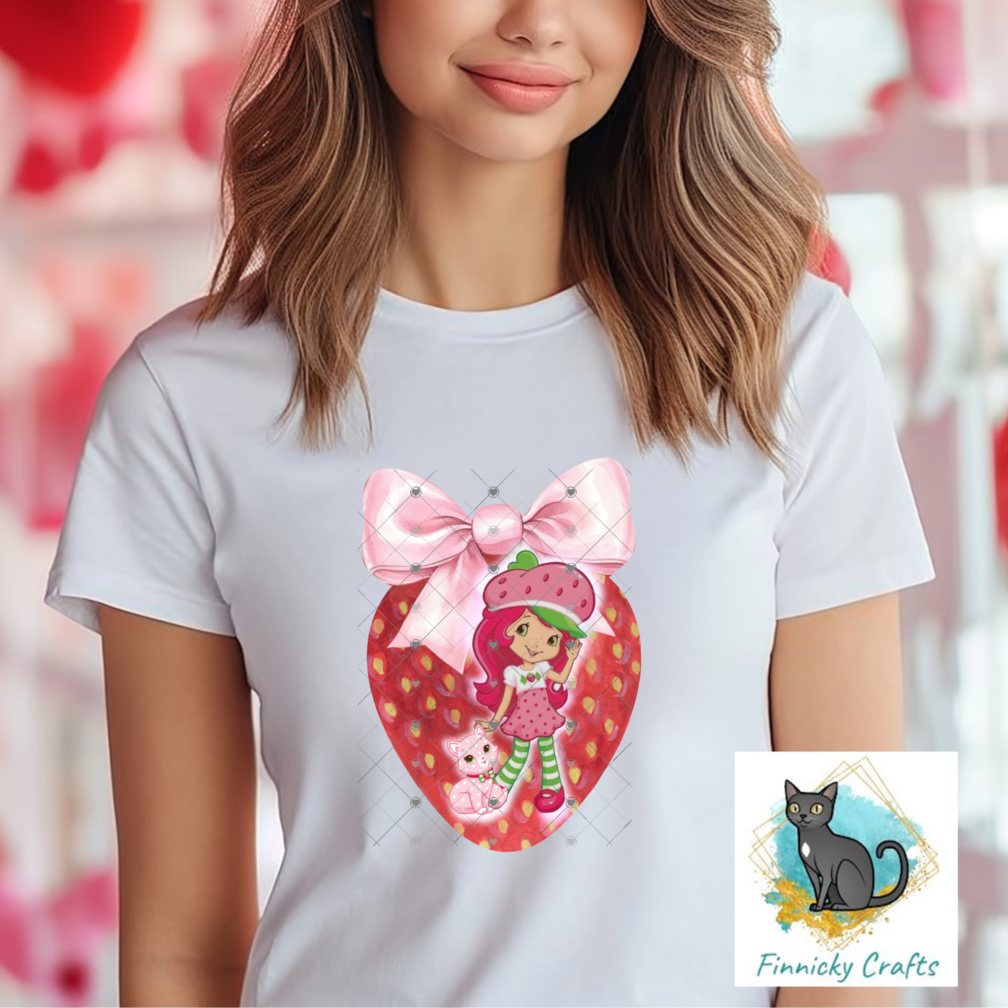 Strawberry Shortcake - Strawberry with Bow - Sublimation Design Png Template - Gift, Earrings, Night Light, keyring, DTF