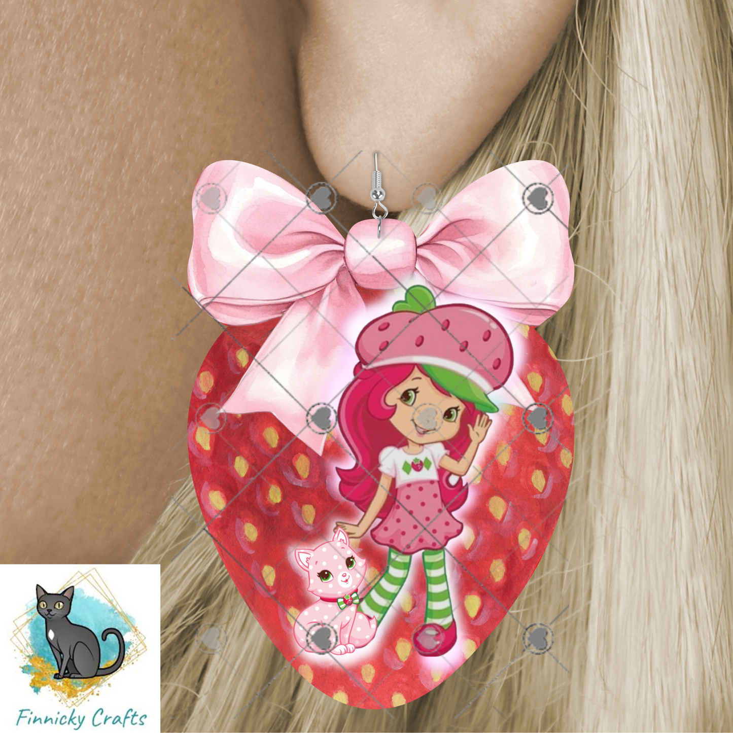 Strawberry Shortcake - Strawberry with Bow - Sublimation Design Png Template - Gift, Earrings, Night Light, keyring, DTF