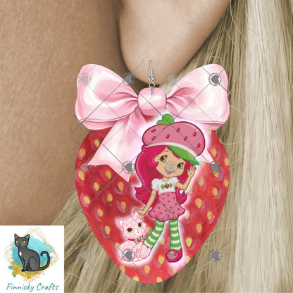 Strawberry Shortcake - Strawberry with Bow - Sublimation Design Png Template - Gift, Earrings, Night Light, keyring, DTF