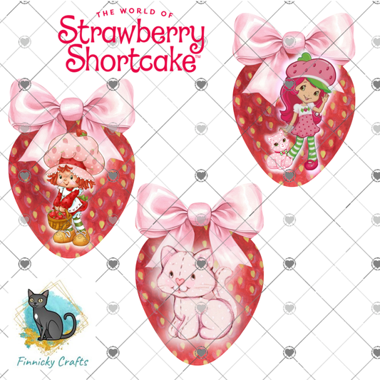 Strawberry Shortcake - Strawberry with Bow - Sublimation Design Png Template - Gift, Earrings, Night Light, keyring, DTF
